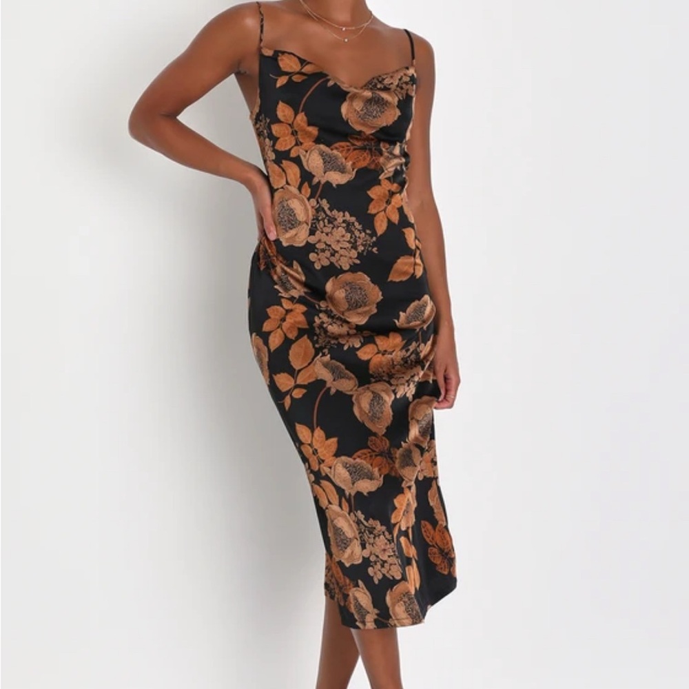 XS Lulu's Brown and Orange Slip Midi Dress